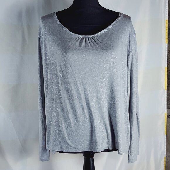 Chico's Gray Silver Sparkle Crew Neck LS Pullon Rayon Blouse Sz Chico 3 US XL 16 - Picture 1 of 16
